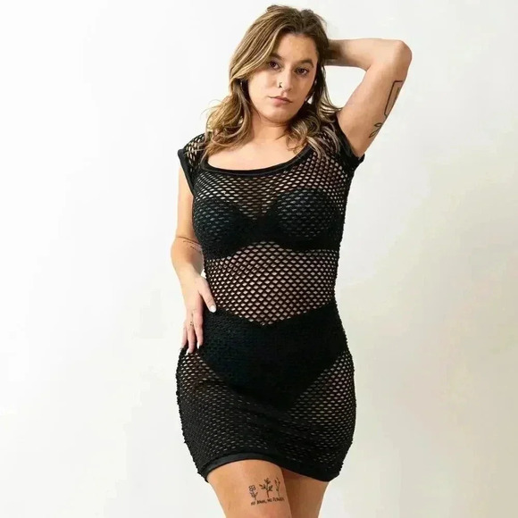 Hott Kiss Other - Vintage 90s HOT Kiss Black Mesh Coverup